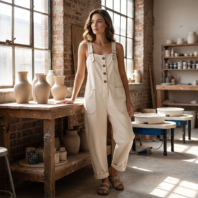 Damen Relaxed-Fit Denim-Latzhose mit tiefen Taschen