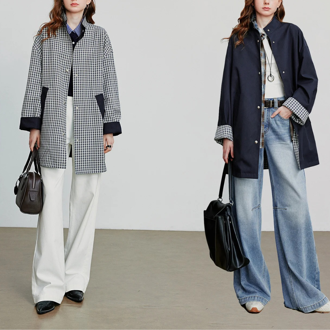 Jacke aus Lyocell & Baumwolle, wendbar mit Karofutter – UrbanEase Trench