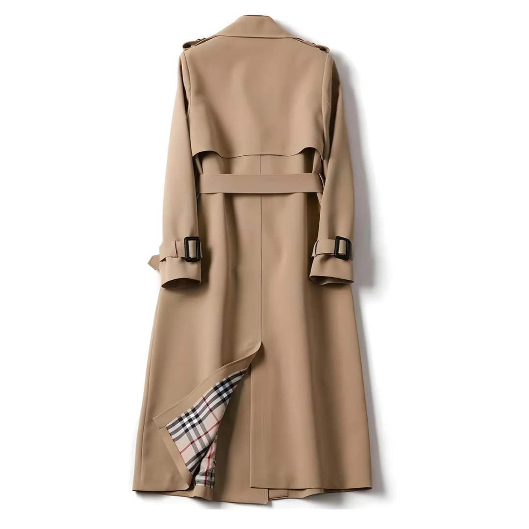 Damen Langer Doppelreihiger Trenchcoat – Klassischer Mantel mit Gürtel