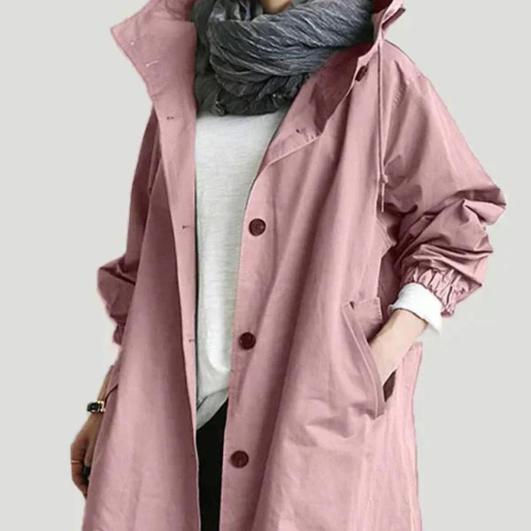 Trenchcoat Damen wasserabweisend mit Kapuze & Oversize-Passform – RainLuxe Coat