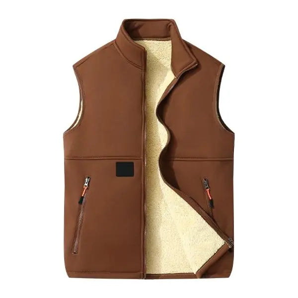 Unisex Fleece-gefütterte Winterweste, Durchgehender Reißverschluss Stehkragen Gilet mit Reißverschlusstaschen