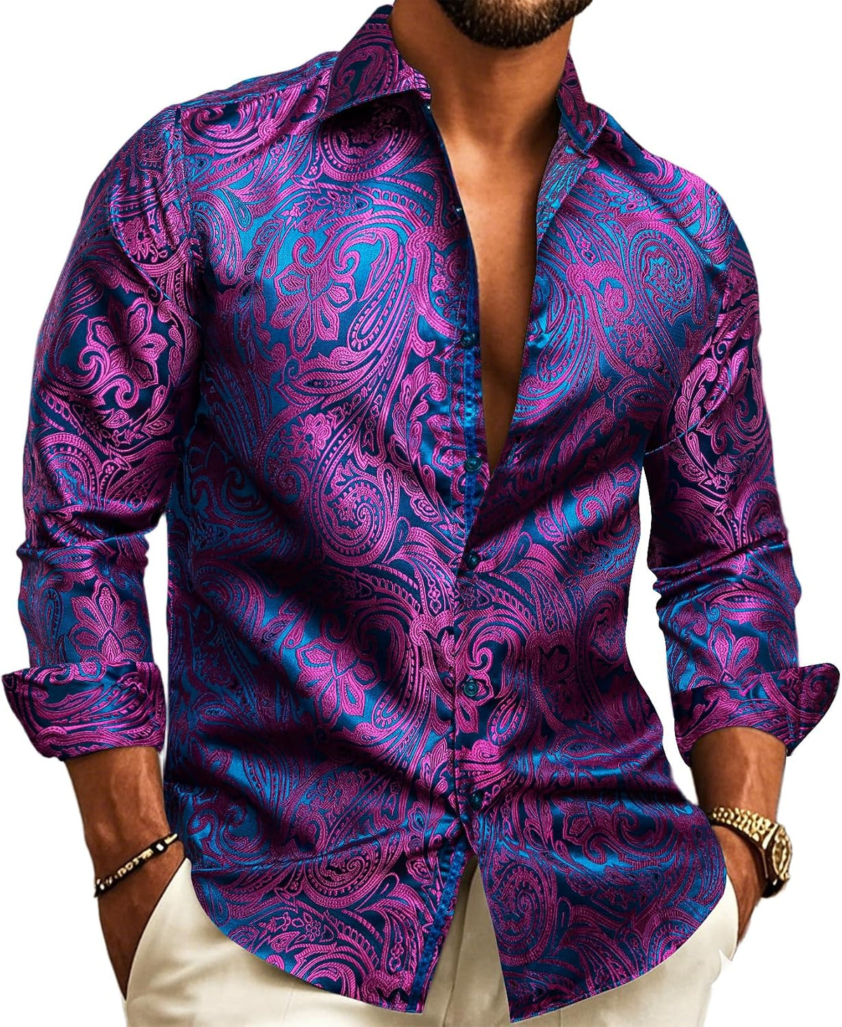 Herren Paisley-Jacquard-Hemd – Raffinierter Langarmstil für Hochzeiten und Abendgarderobe