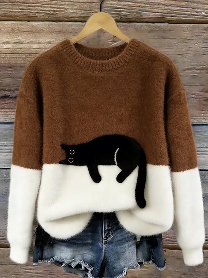 Eleganter Pullover mit Katzenmotiv