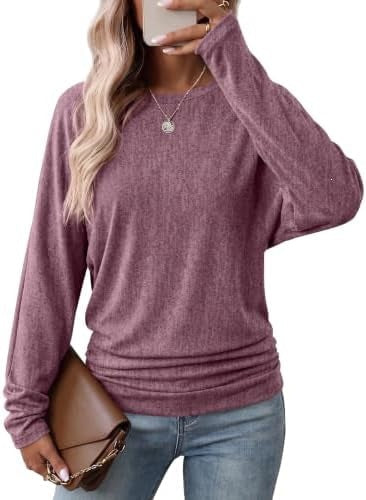 Damen Langarmshirt mit gerafftem Saum Herbst Oberteil Leichter Pullover
