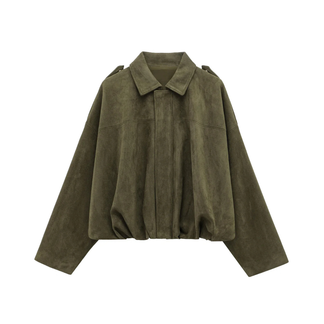 Wildleder Damen Bomberjacke mit Reißverschluss – VelvetAir Jacket