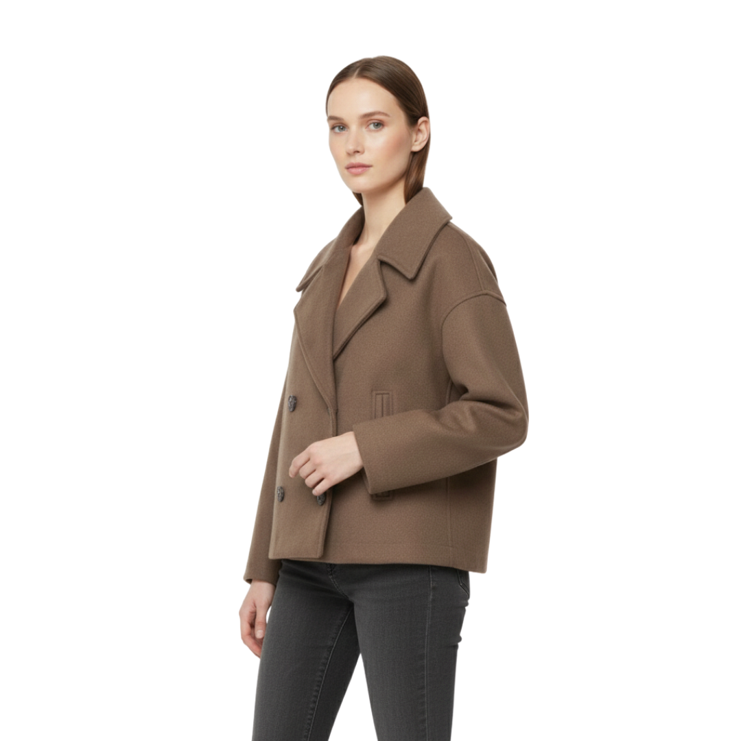 Damen Kurz geschnittener Wollmantel – Vintage Zweireihige Jacke