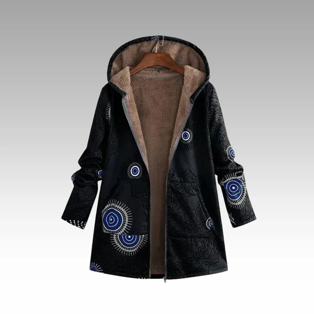 Warme Boho Kapuzenjacke mit Fleecefutter & Ethno-Muster – Liora Coat