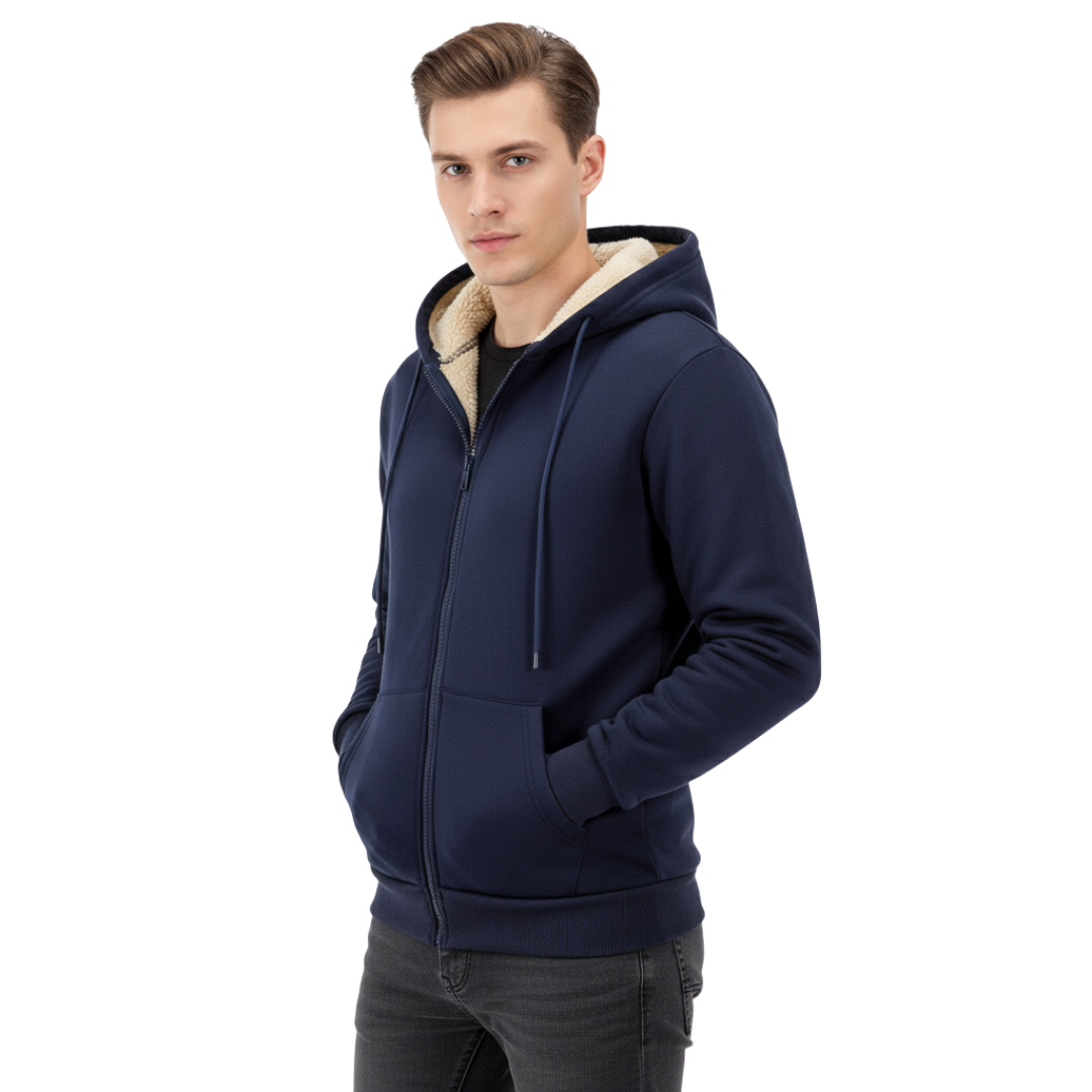 Thermo-Fleece-Herren-Kapuzenjacke mit Reißverschluss – Warme Sherpa-gefütterte Winterjacke