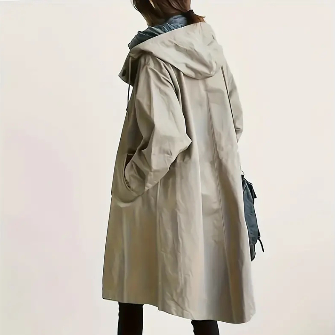 Trenchcoat Damen wasserabweisend mit Kapuze & Oversize-Passform – RainLuxe Coat