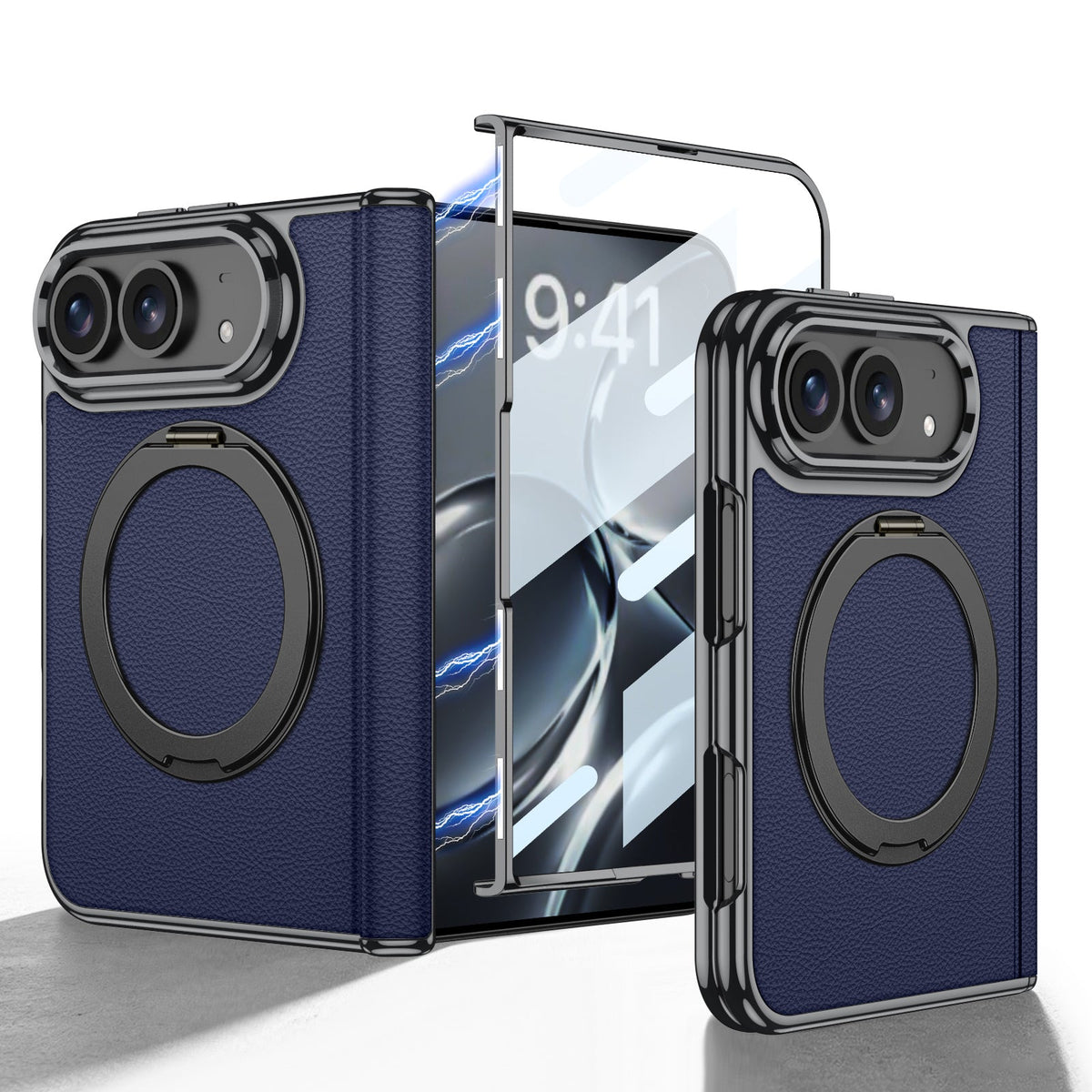 iPhone Duo - Lederhülle mit goldener Beschichtung, integriertem gehärtetem Glasbildschirm und magnetischer Halterung