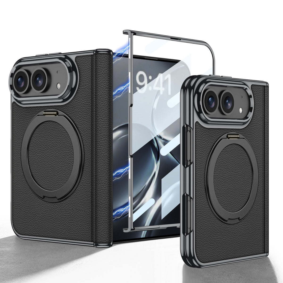 iPhone Duo - Lederhülle mit goldener Beschichtung, integriertem gehärtetem Glasbildschirm und magnetischer Halterung