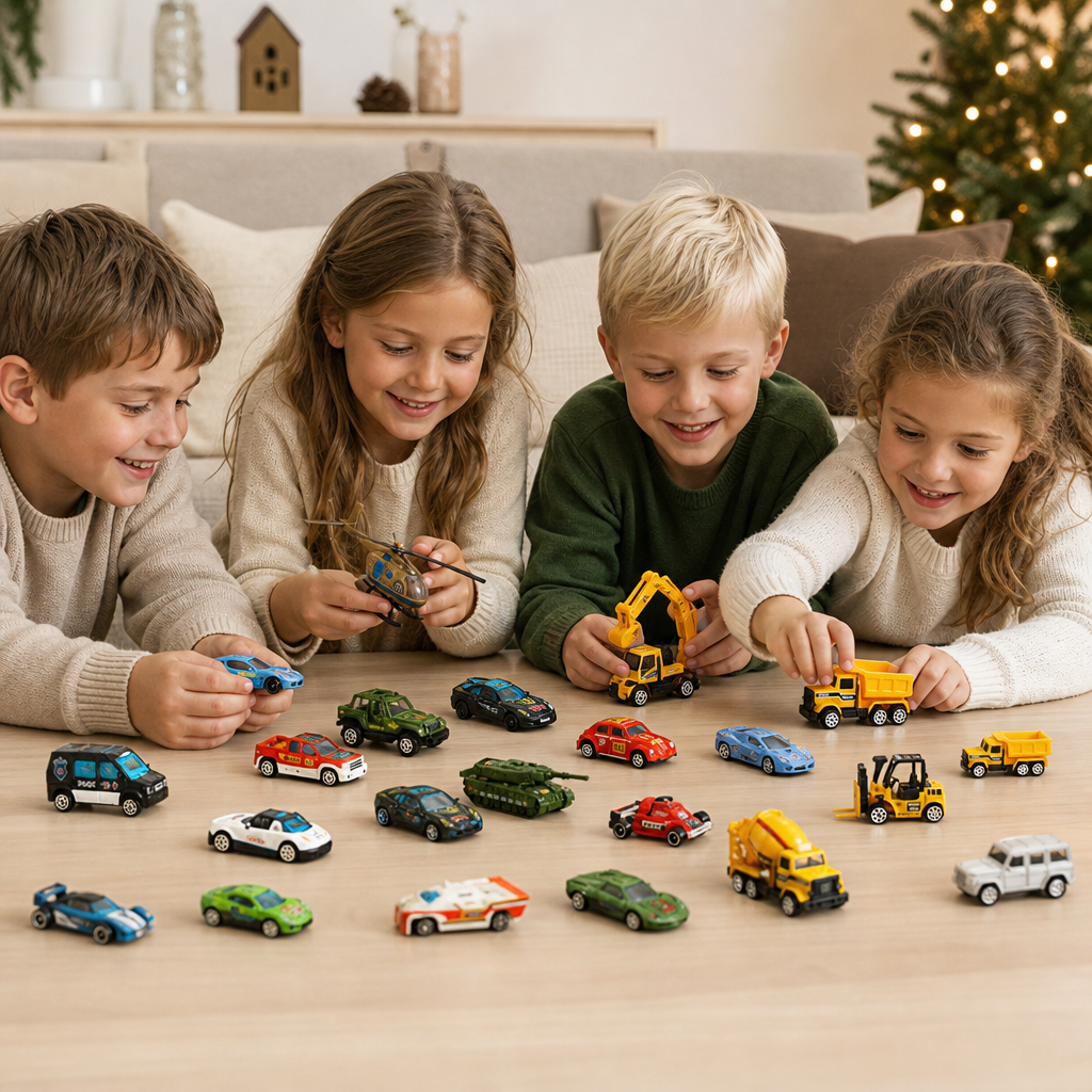Weihnachts-Adventskalender mit Druckgussautos für Kinder