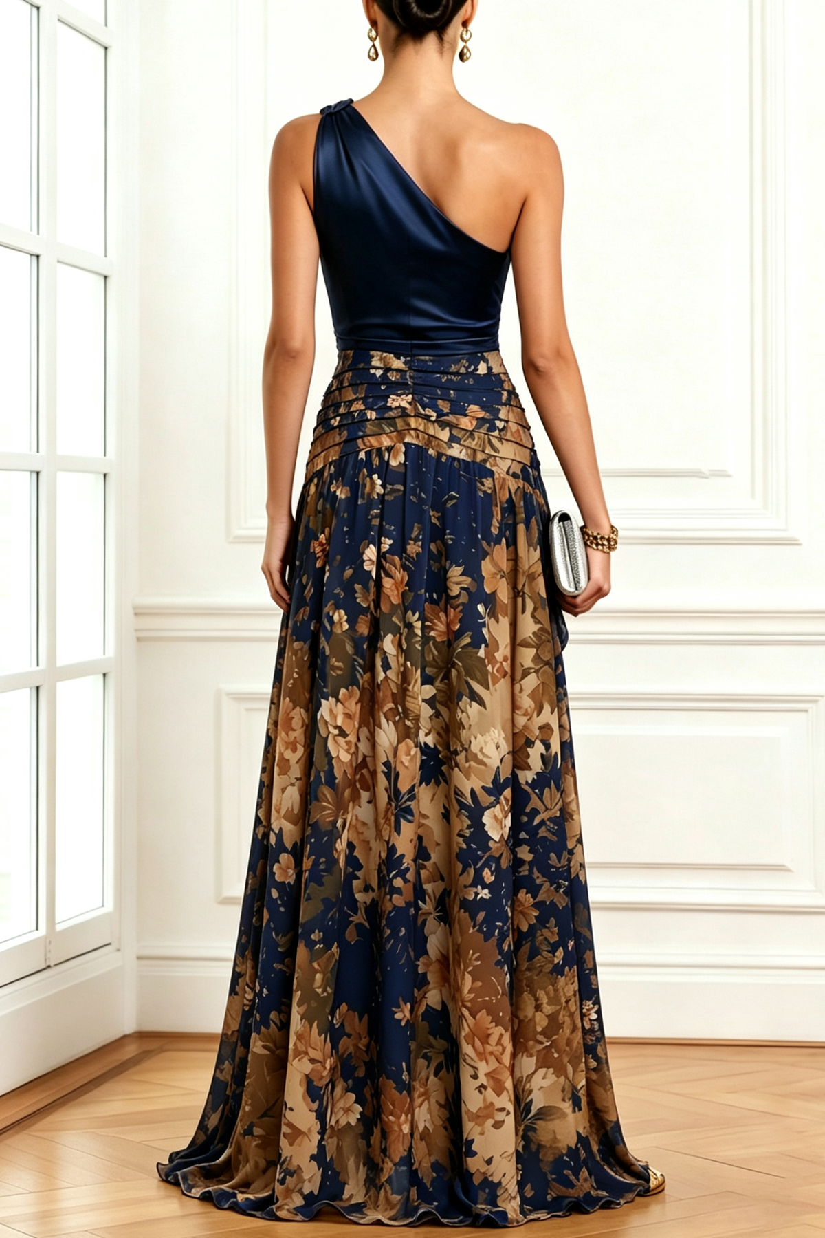 Khakigrünes One-Shoulder-Abendkleid mit Schlitz