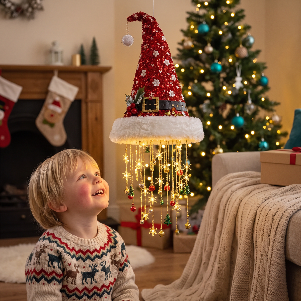Weihnachtliche Weihnachtsmannmützen-Lichter mit LED-Lichterkette