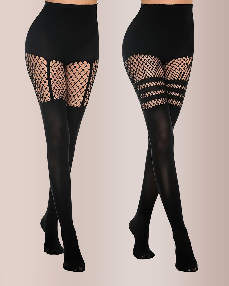 Cut-Out Fishnet Strumpfhose Illusion Feinstrumpfhose (2er-Pack)