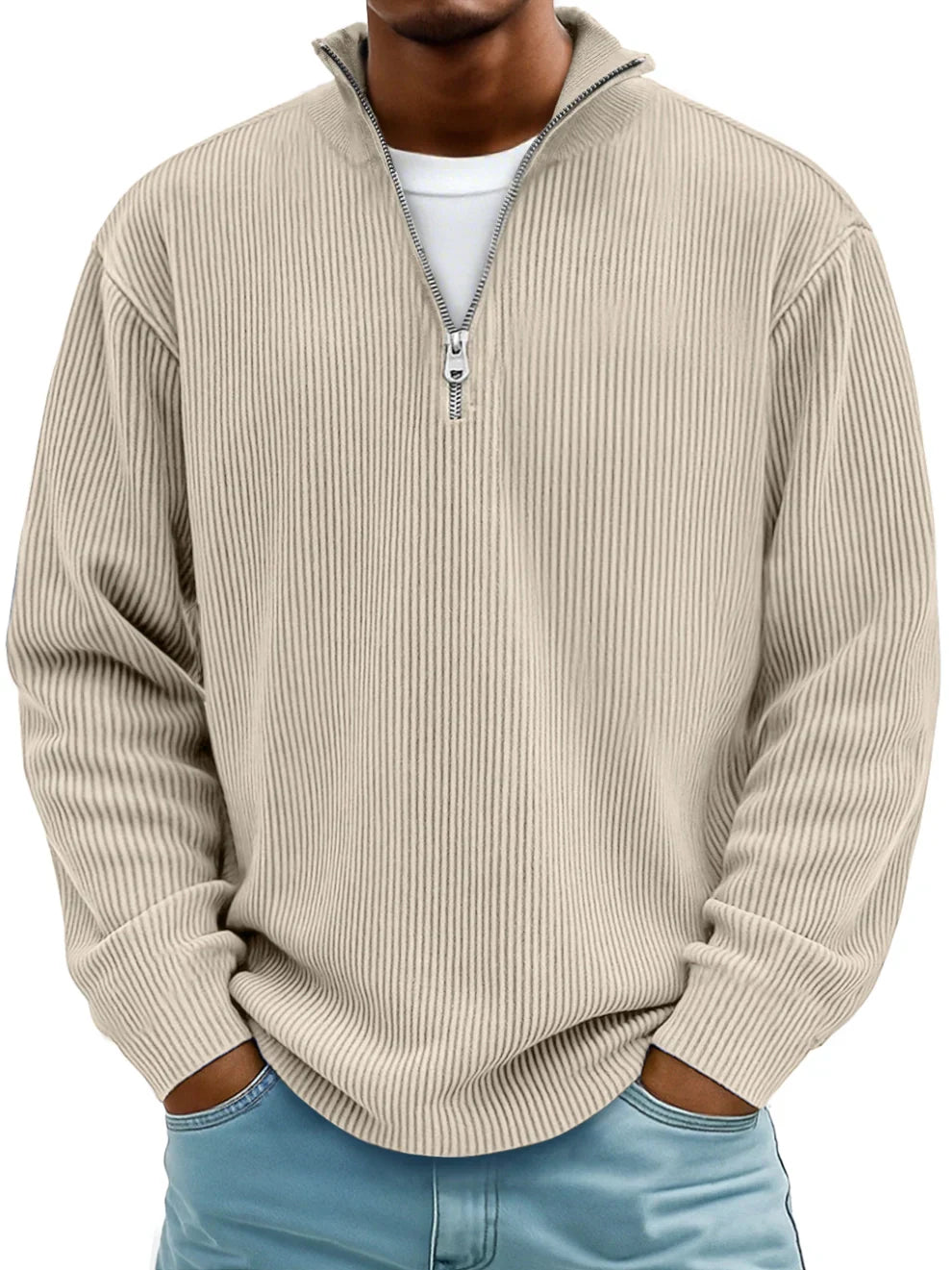 Marc | Gerippter Pullover mit Reißverschlusskragen