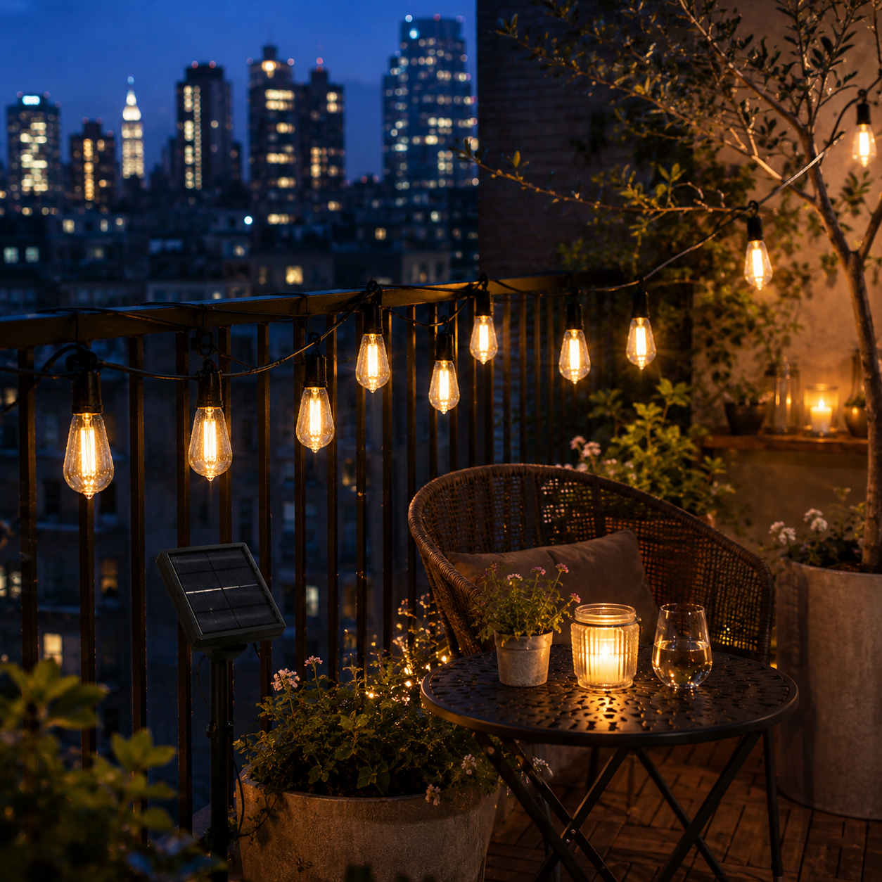 CampGlow Solar Lichterkette Balkon | Wetterfest, warmweiß, ohne Steckdose