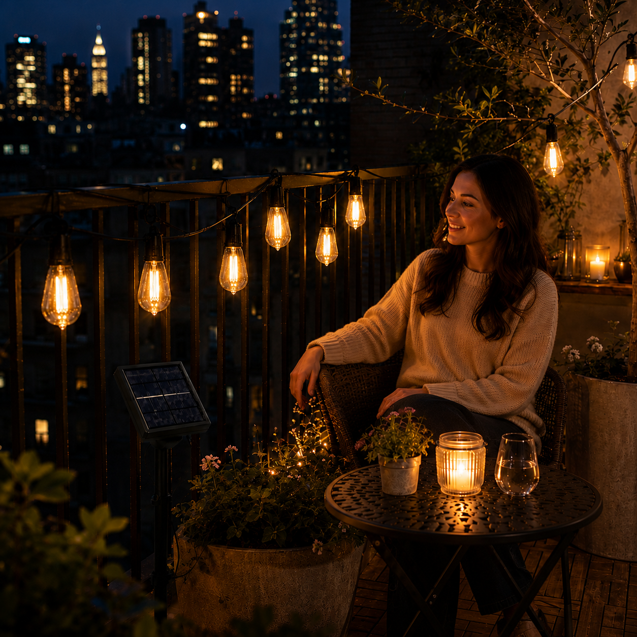 CampGlow Solar Lichterkette Balkon | Wetterfest, warmweiß, ohne Steckdose