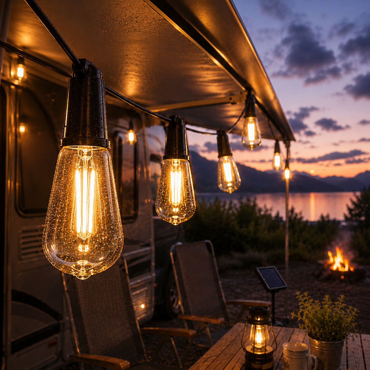 CampGlow Solar Lichterkette Camping | Wohnmobil & Vorzelt, ohne Strom