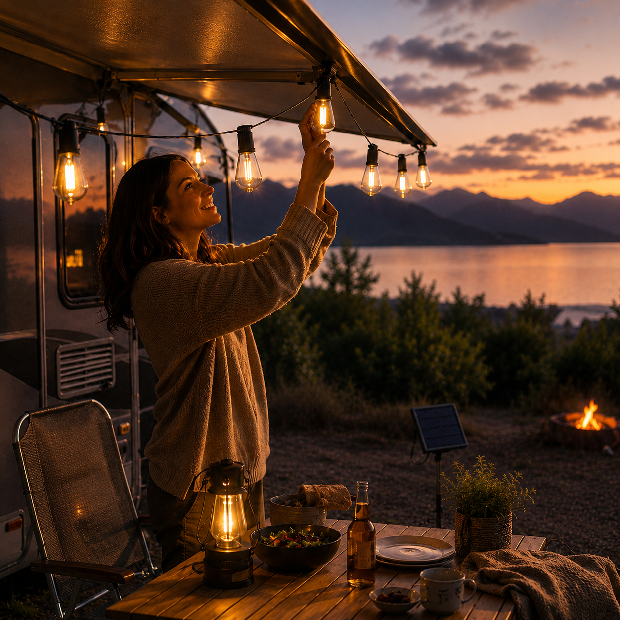 CampGlow Solar Lichterkette Camping | Wohnmobil & Vorzelt, ohne Strom