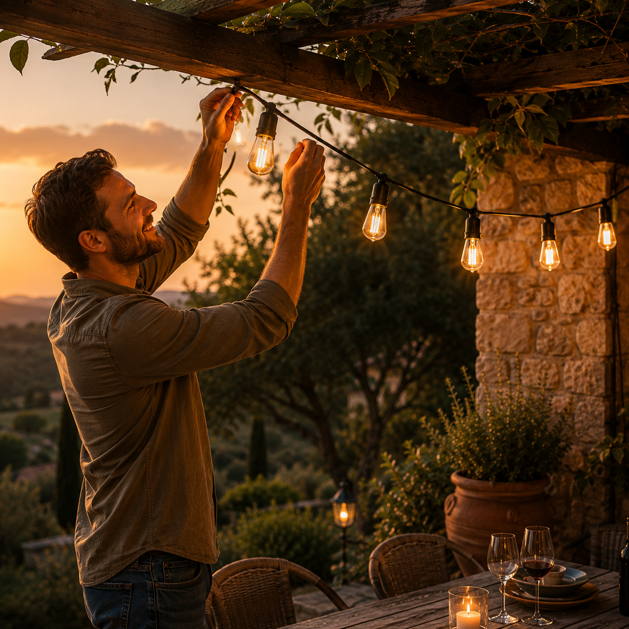 CampGlow Solar Lichterkette Pergola | Biergarten-Feeling für die Terrasse