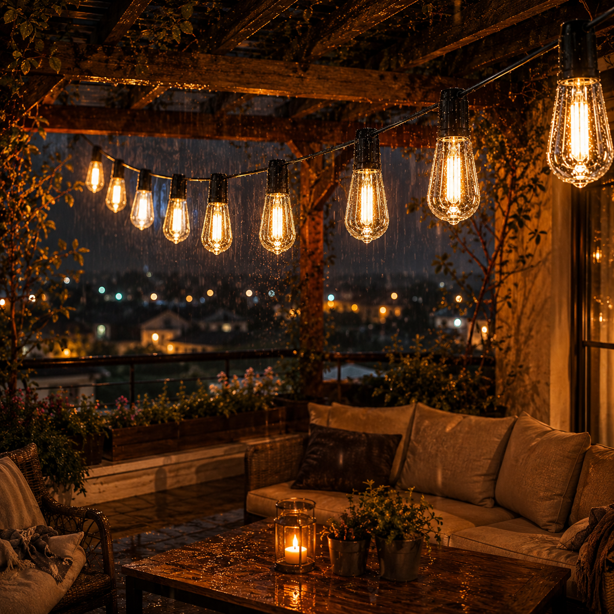 CampGlow Solar Lichterkette Pergola | Biergarten-Feeling für die Terrasse