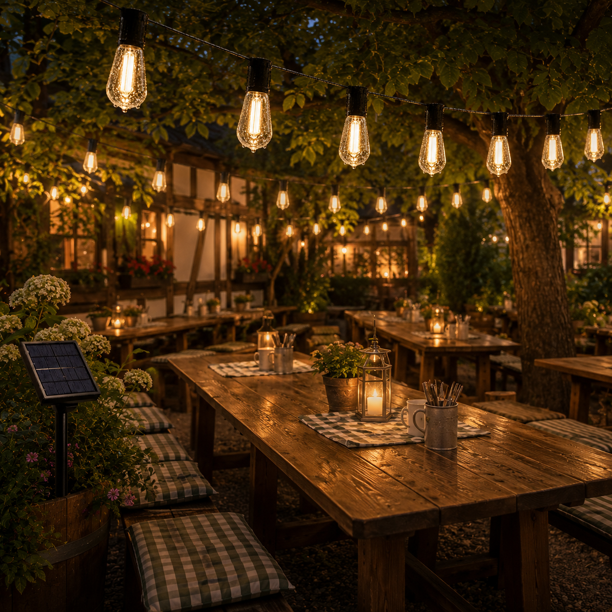 CampGlow Solar Lichterkette Pergola | Biergarten-Feeling für die Terrasse
