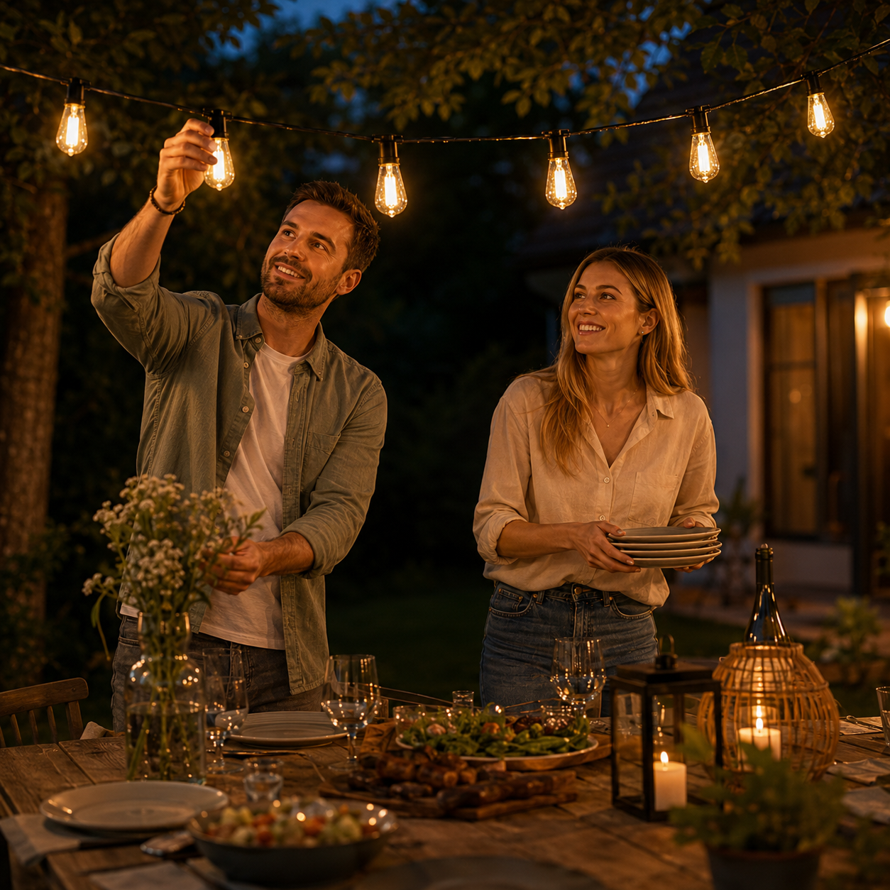CampGlow Solar Lichterkette für Gartenparty | Wetterfest, warmweiß