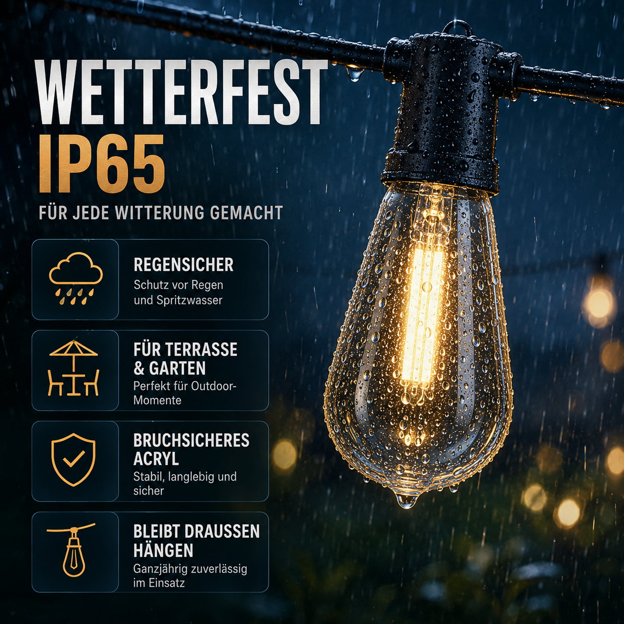 CampGlow Solar Lichterkette für Gartenparty | Wetterfest, warmweiß