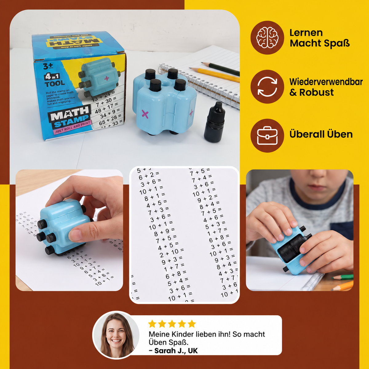 Nordspur | 4-in-1 Mathe-Rollstempel – Addition, Subtraktion, Multiplikation & Division Übung