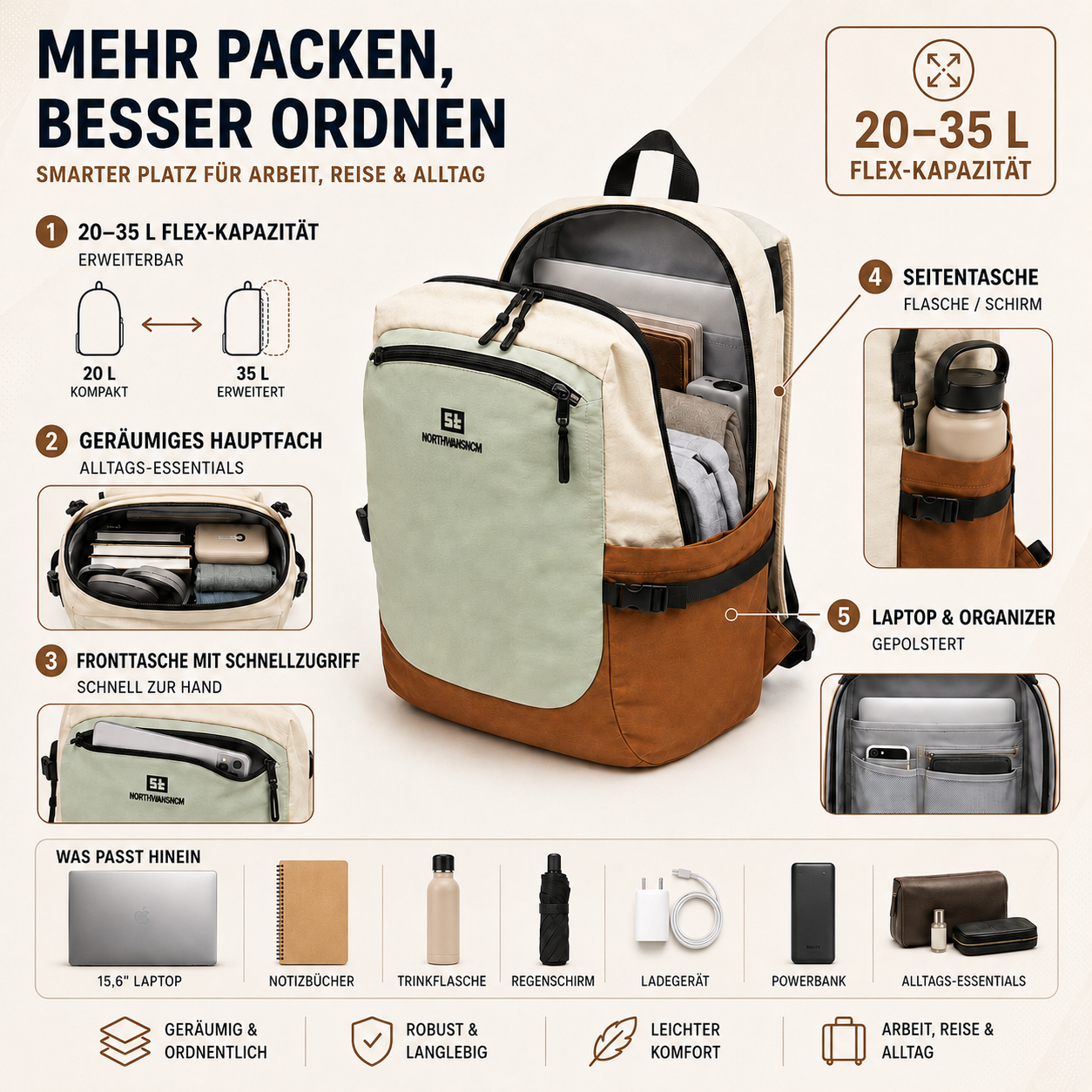 Nordspur | Leichter Nylon-Tagesrucksack