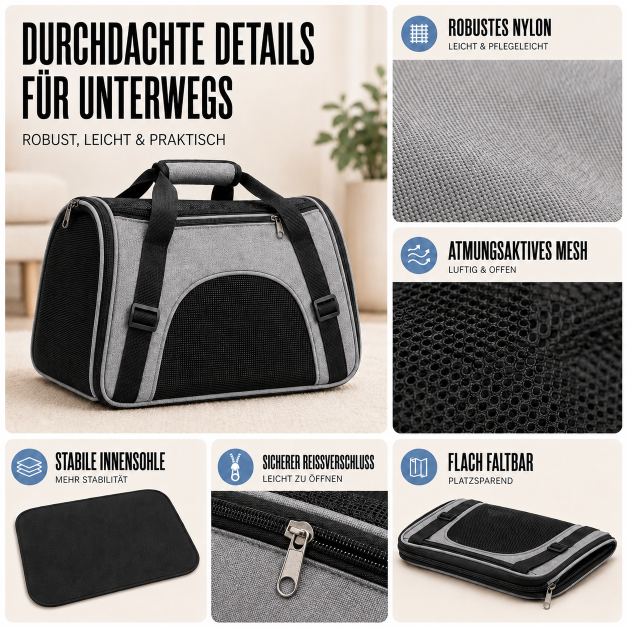 Nordspur | Petluxe Faltbare Mesh-Transporttasche für Haustiere