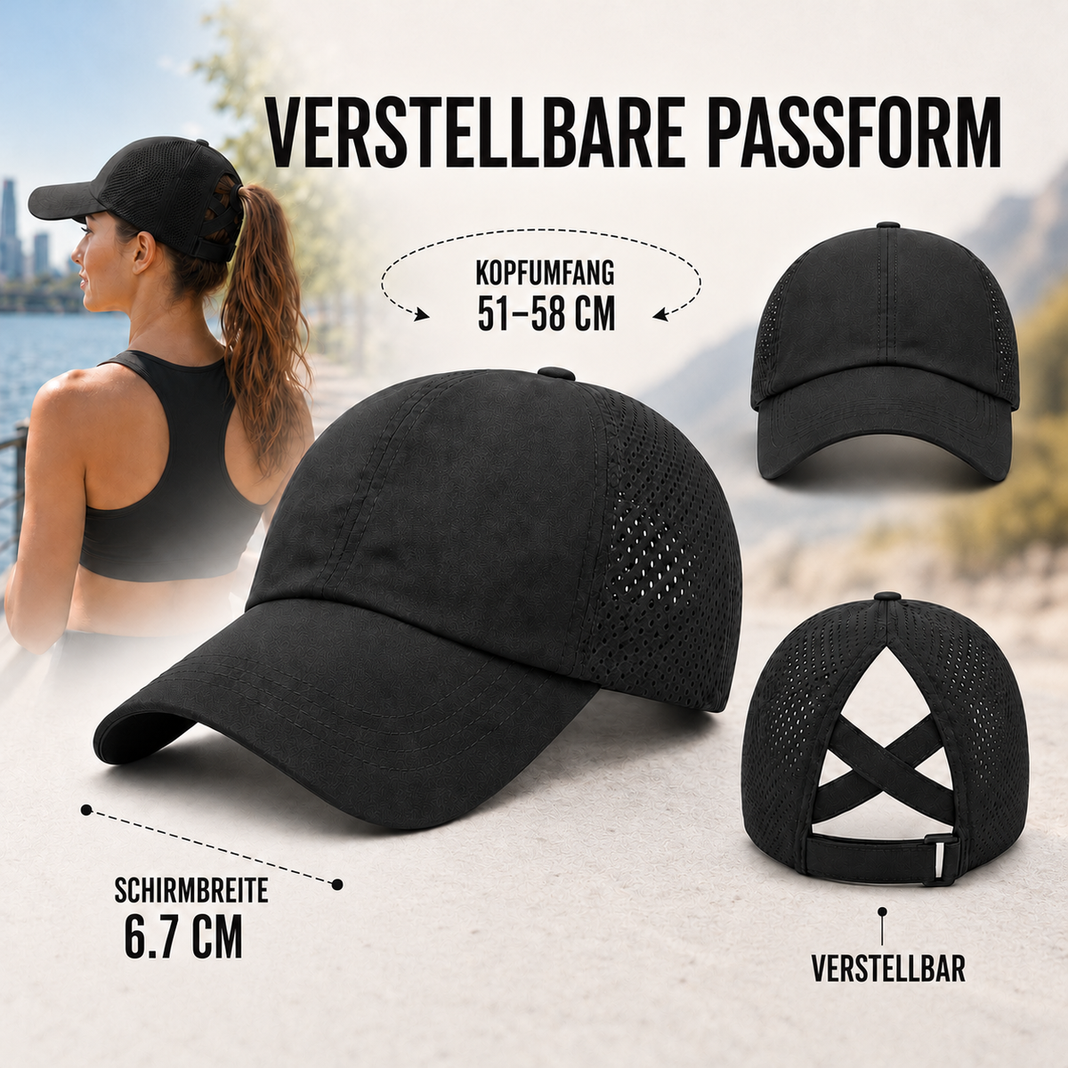 Nordspur | Ponytaila Crossback Pferdeschwanz-Sportkappe