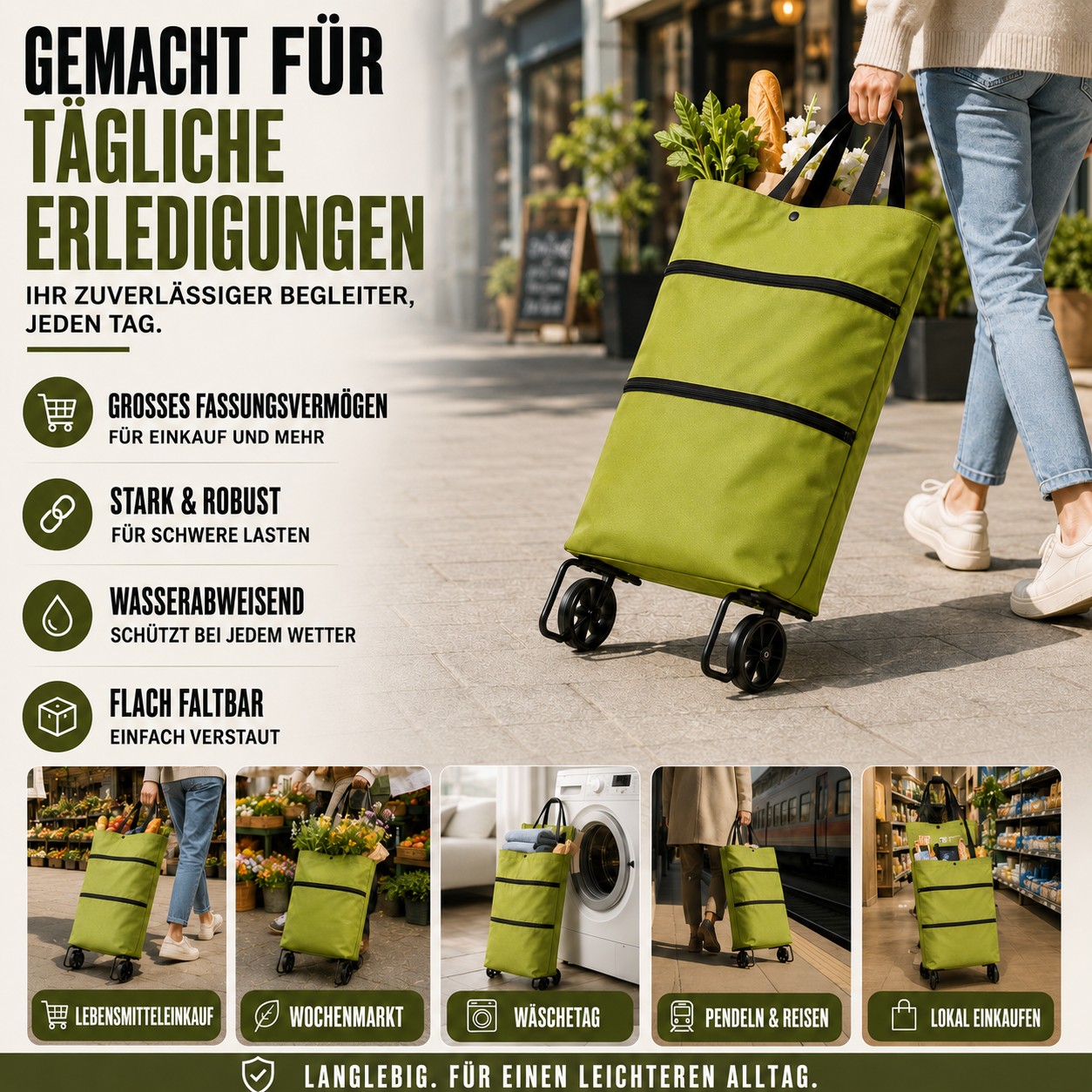 Nordspur | Rollpack Faltbarer Einkaufswagen mit Rädern