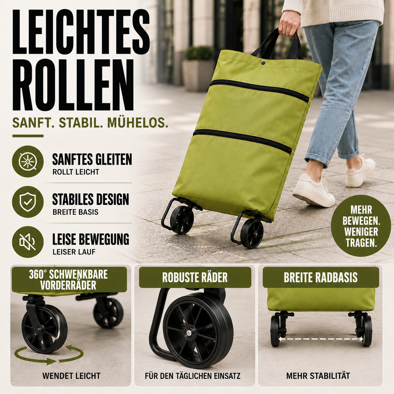 Nordspur | Rollpack Faltbarer Einkaufswagen mit Rädern