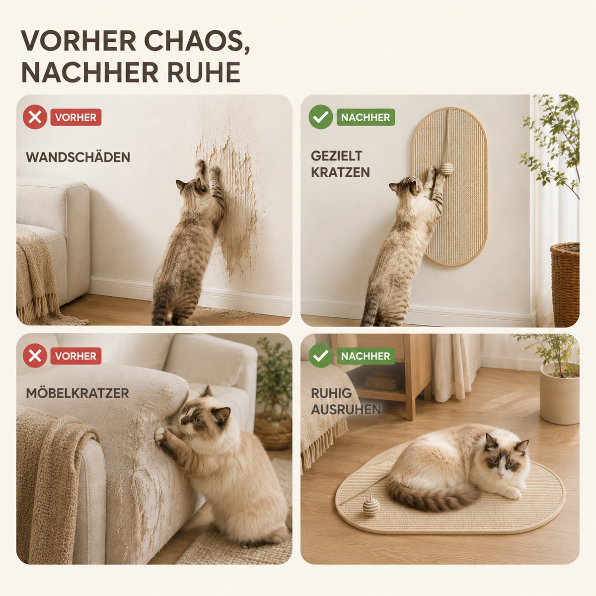 Nordspur | Scratchly Wandmontiertes Sisal-Kratzbrett mit Spielzeug