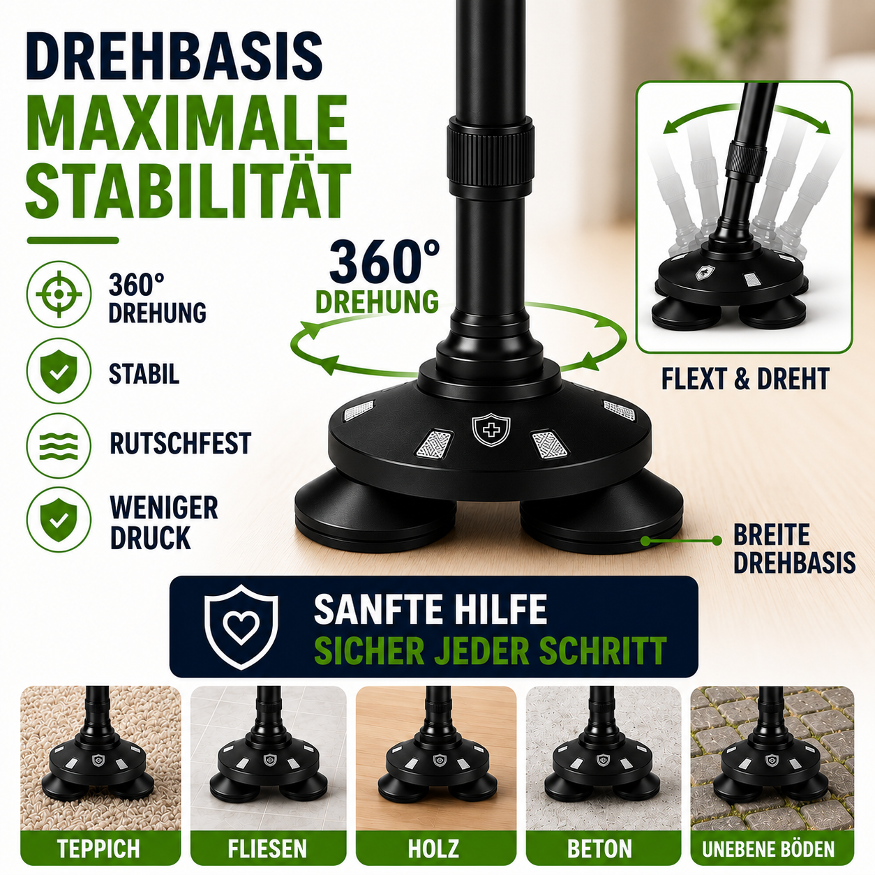 Nordspur | StabiliTrek Faltbarer Aluminium-Vierpunktstock