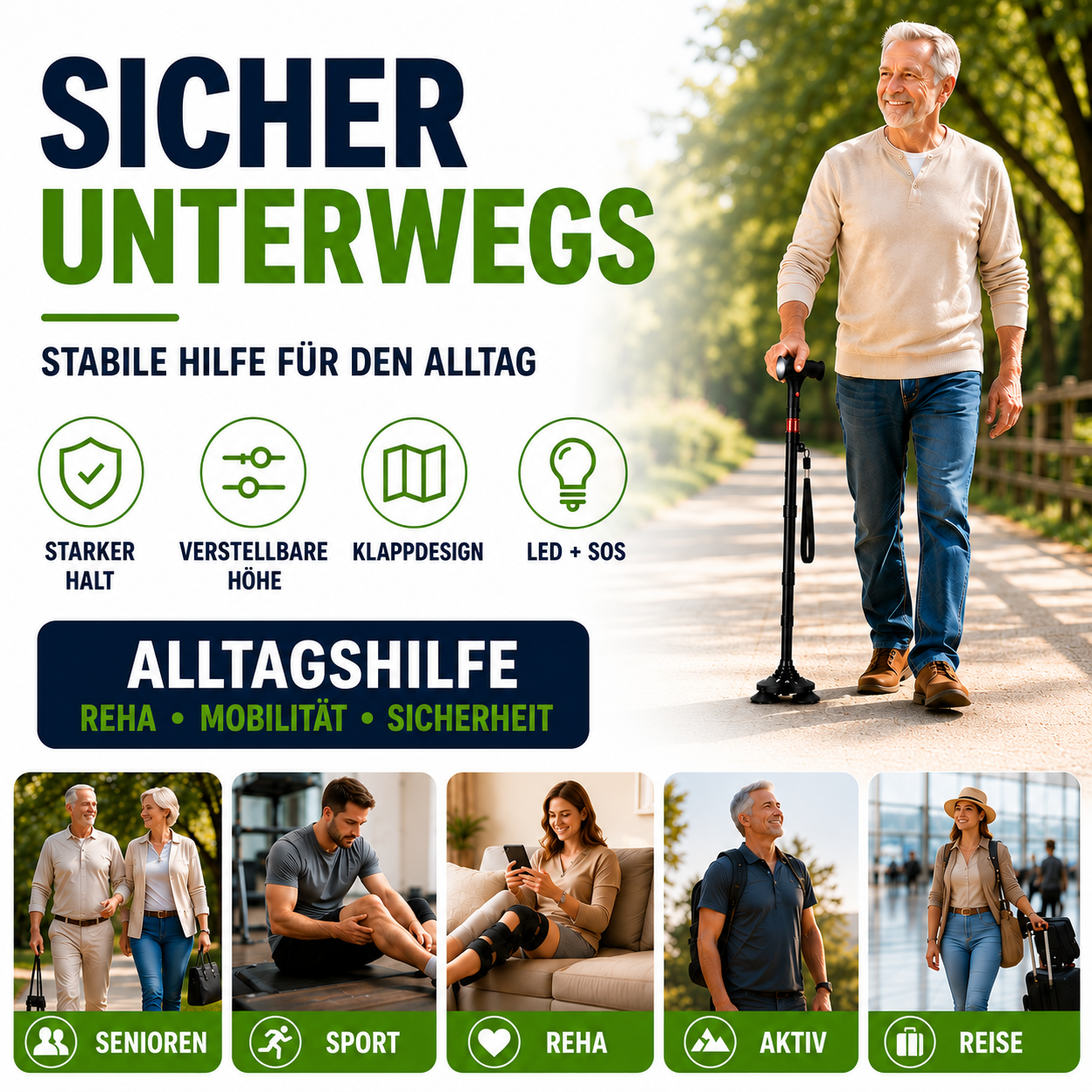 Nordspur | StabiliTrek Faltbarer Aluminium-Vierpunktstock