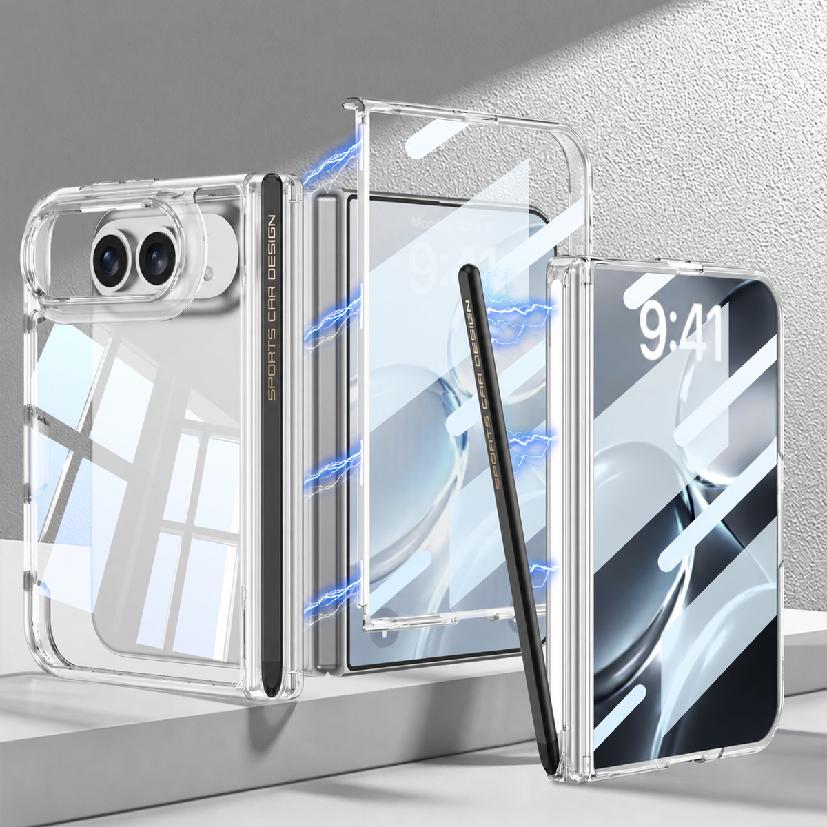 iPhone Duo Magnetische Scharnier-Schutzhülle Transparent mit Eingebauter Hartglasfolie & Magnetischem Stylus