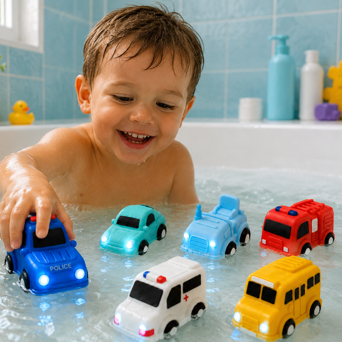 Leuchtendes Badespielzeug-Auto-Set – Wasseraktivierte Baby-Badespielzeuge