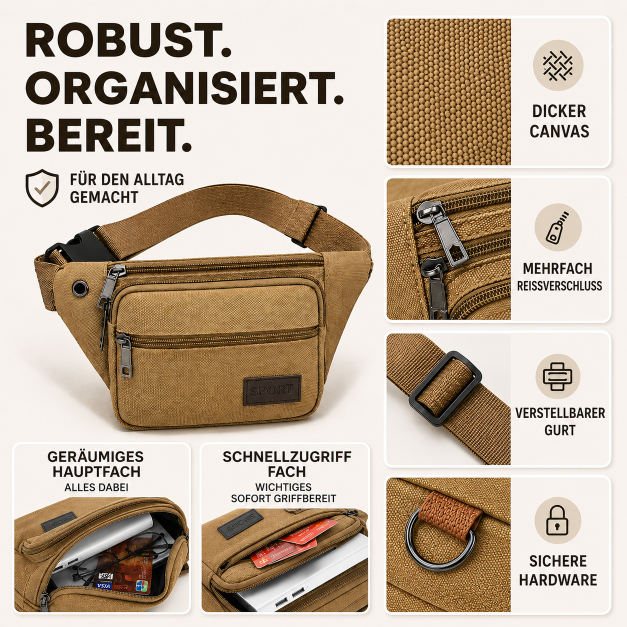 Nordspur | Canvasoro Dicke Canvas-Gürteltasche