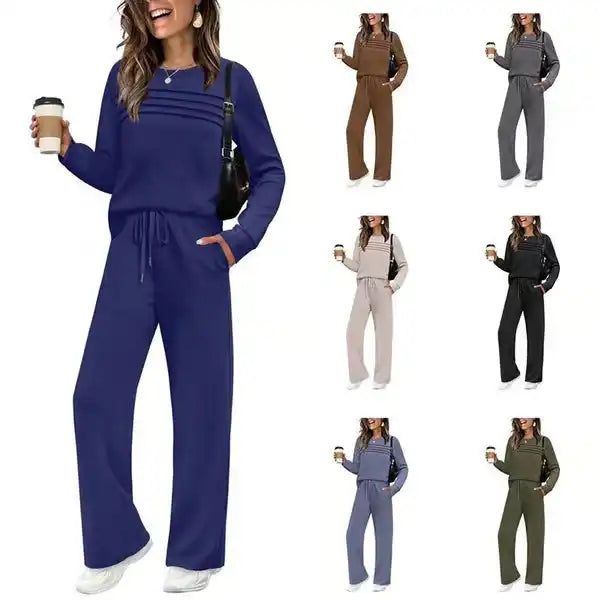 Damen Rundhals-Oberteil & Hose mit Kordelzug Set