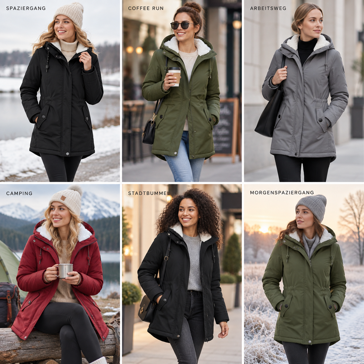 Damen Fleece-gefütterte Kapuzenjacke mit langem Schnitt – Wintermantel
