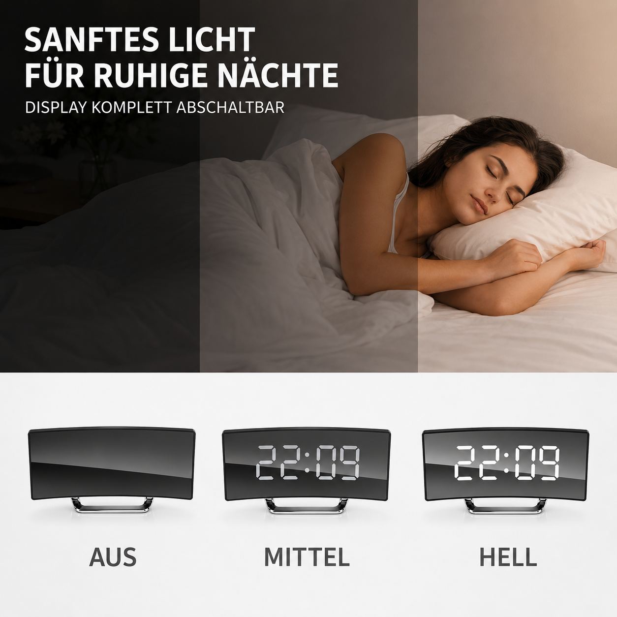 Digitaler Wecker mit Großanzeige & automatischer Dimmfunktion – CurveTime LED