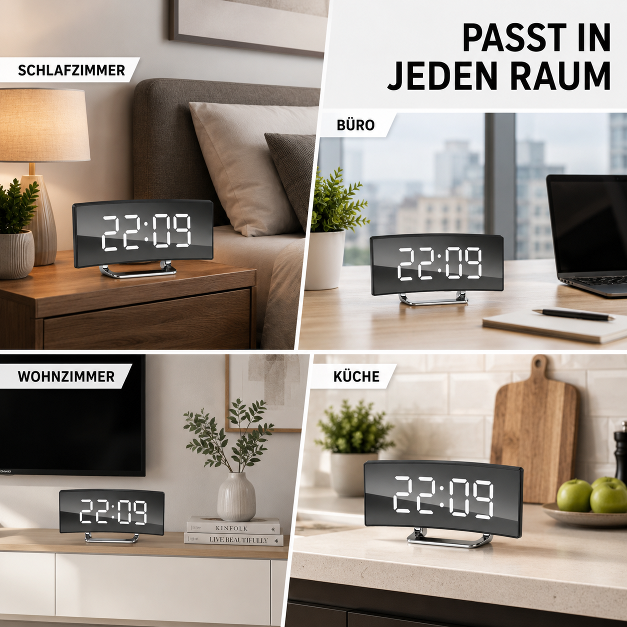 Digitaler Wecker mit Großanzeige & automatischer Dimmfunktion – CurveTime LED