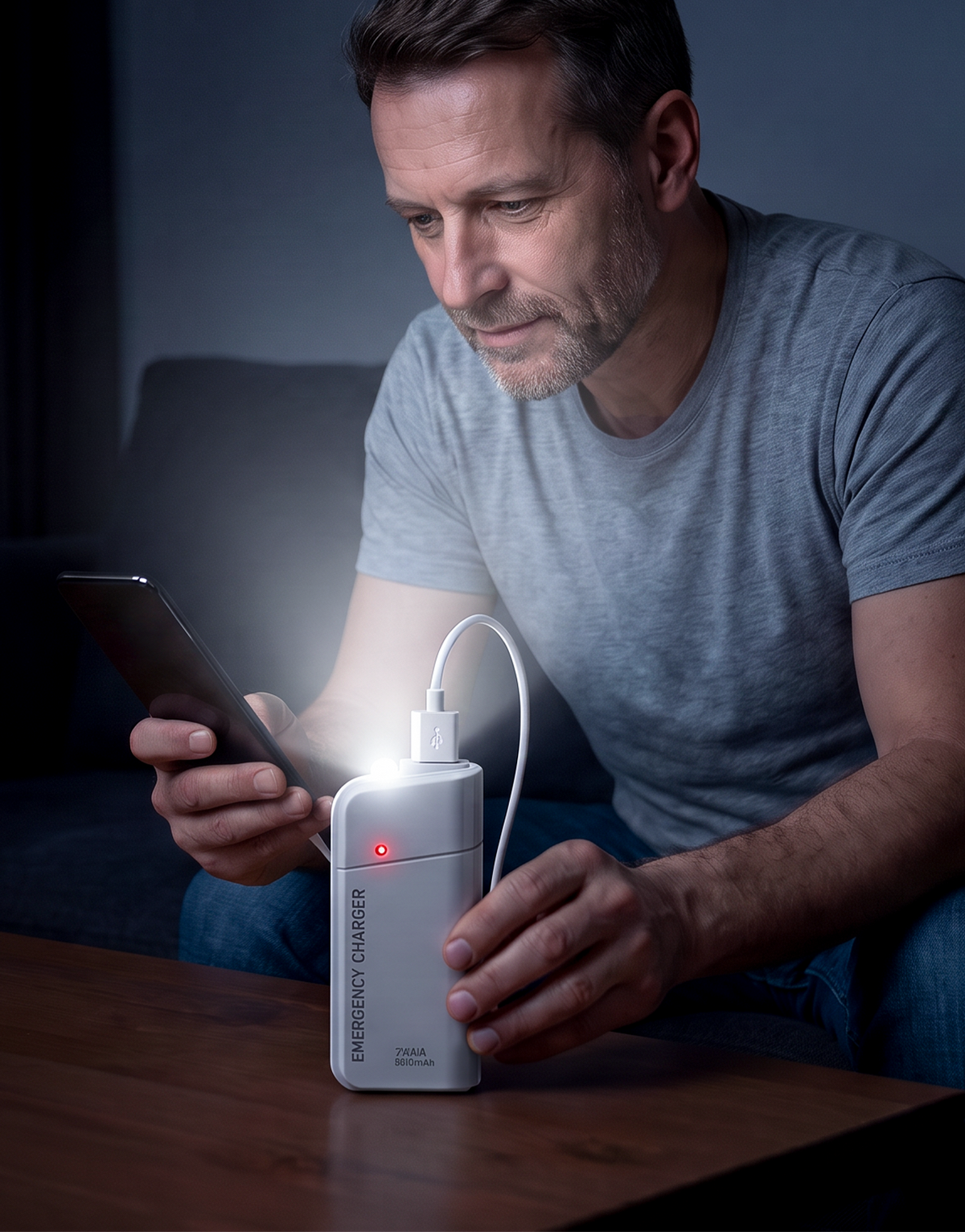 Tragbares Notladegerät mit AA-Batterien – USB-Aufladung, kompakt und mit LED-Taschenlampe – perfekt für Reisen, Pendelverkehr und Stromausfall
