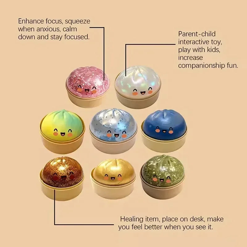 Dumpling Squishy Toy – Slow Rise Stressabbau Squeeze | Dämpfer-Käfig Design | 12 sammelbare Stile