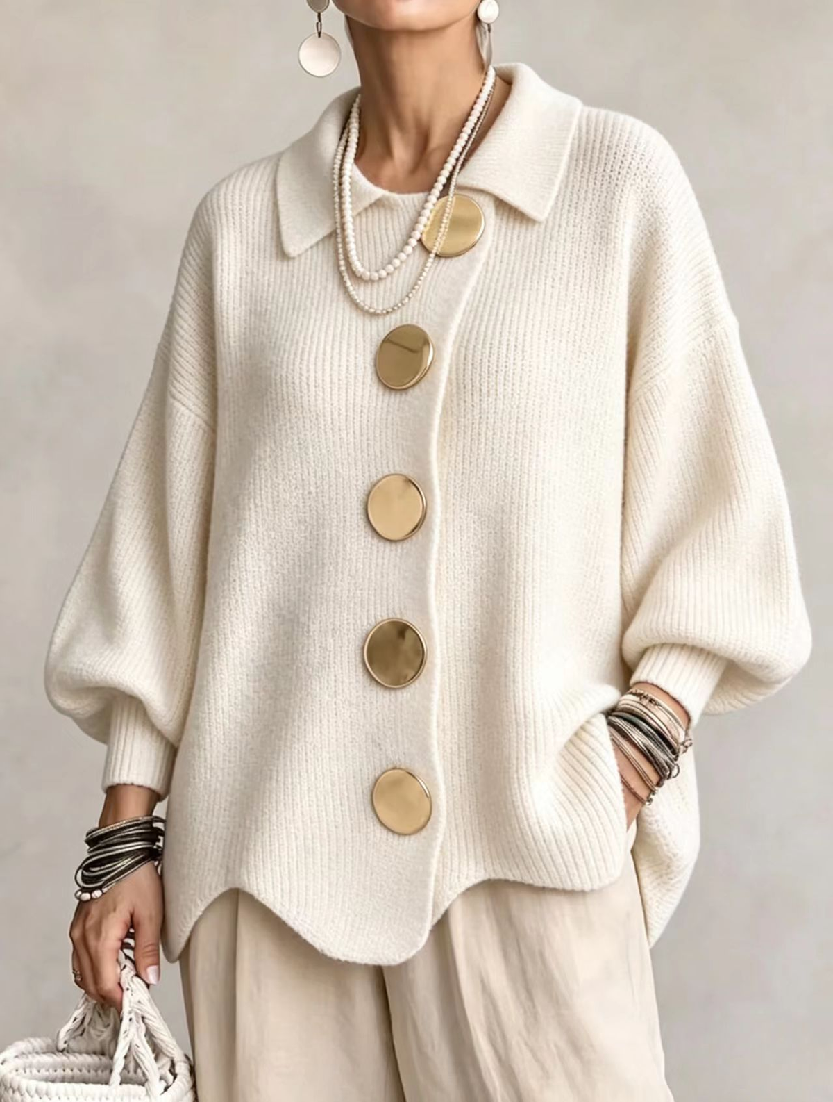 Oversized Cardigan mit Kragen für Damen