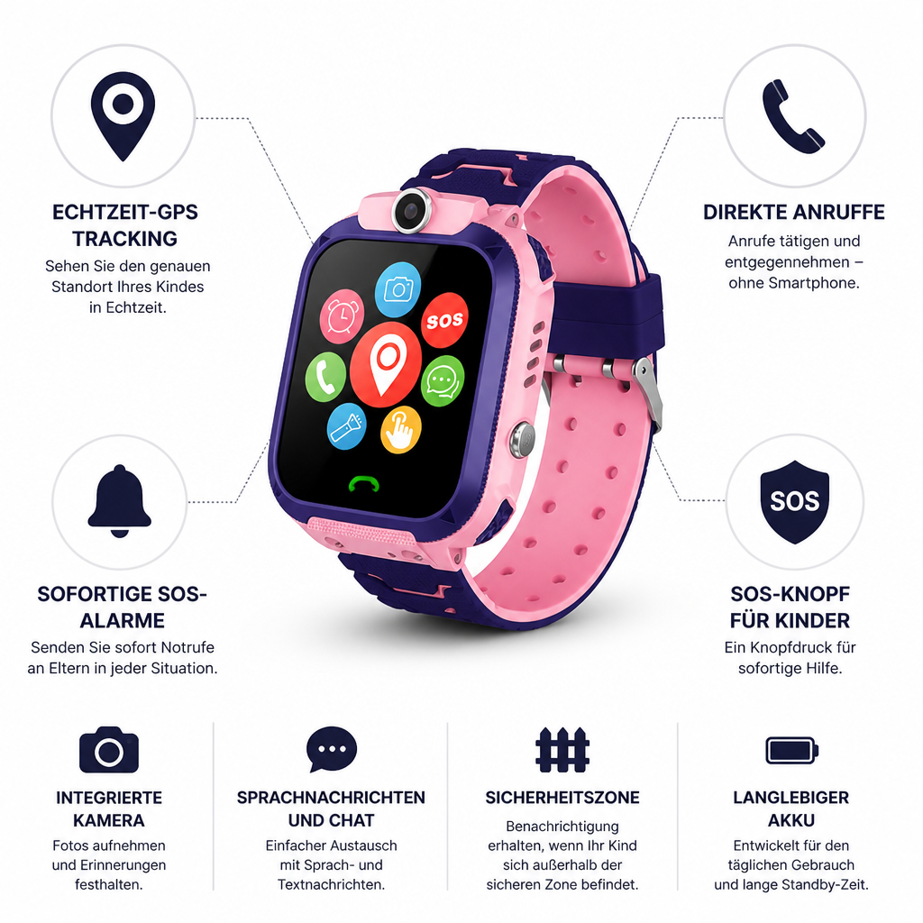 Kinder-Smartwatch mit Echtzeit-GPS, SOS und Kamera