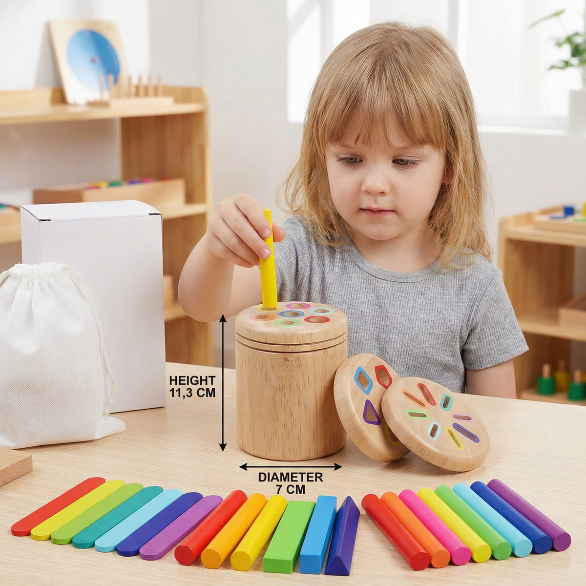 Montessori Holz Farb- und Formensortierspielzeug – Feinmotorik-Lernpuzzle
